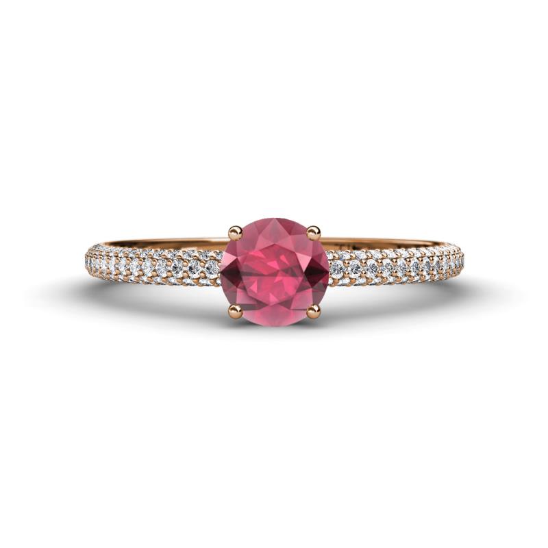 Serina Classic Round Rhodolite Garnet and Lab Grown Diamond 3 Row Micro Pave Shank Engagement Ring 