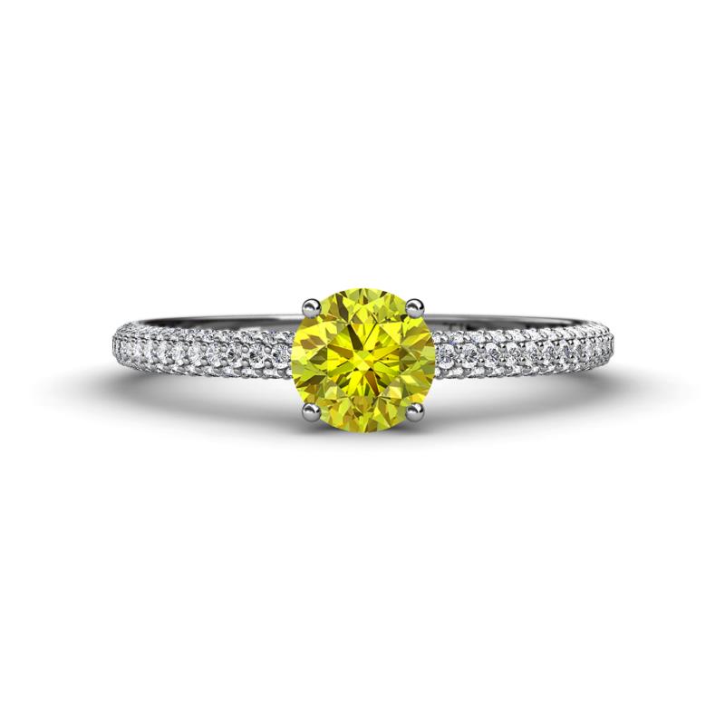 Serina Classic Round Yellow Diamond and White Lab Grown Diamond 3 Row Micro Pave Shank Engagement Ring 