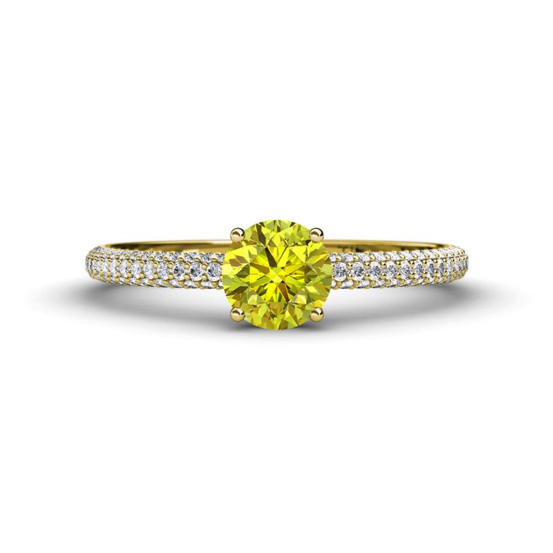 Serina Classic Round Yellow Diamond and White Lab Grown Diamond 3 Row Micro Pave Shank Engagement Ring 