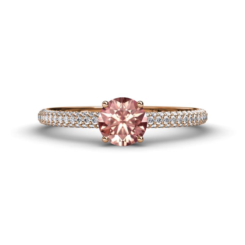 Serina Classic Round Morganite and Lab Grown Diamond 3 Row Micro Pave Shank Engagement Ring 