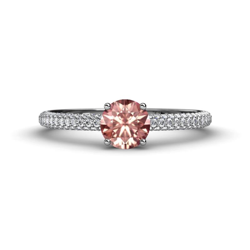 Serina Classic Round Morganite and Lab Grown Diamond 3 Row Micro Pave Shank Engagement Ring 