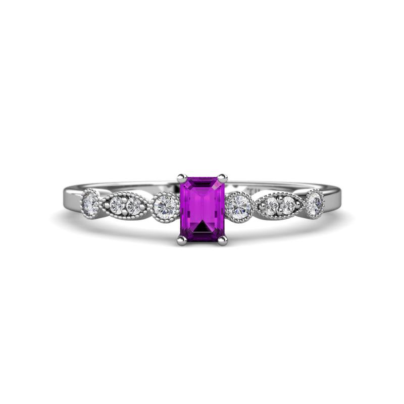 Kiara Desire Emerald Cut Amethyst and Round Lab Grown Diamond Engagement Ring 