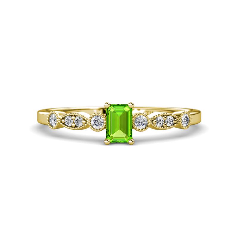 Kiara Desire Emerald Cut Peridot and Round Lab Grown Diamond Engagement Ring 