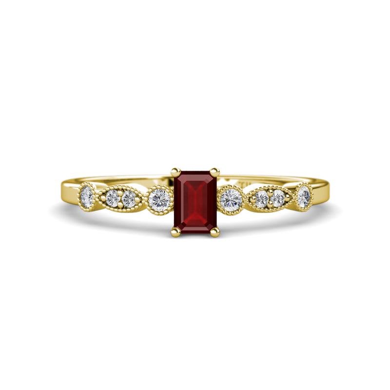 Kiara Desire Emerald Cut Red Garnet and Round Lab Grown Diamond Engagement Ring 