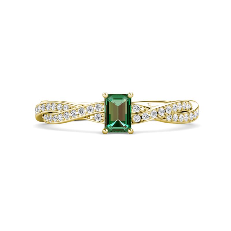 Avril Desire Emerald Cut Lab Created Alexandrite and Round Lab Grown Diamond Twist Braided Shank Engagement Ring 