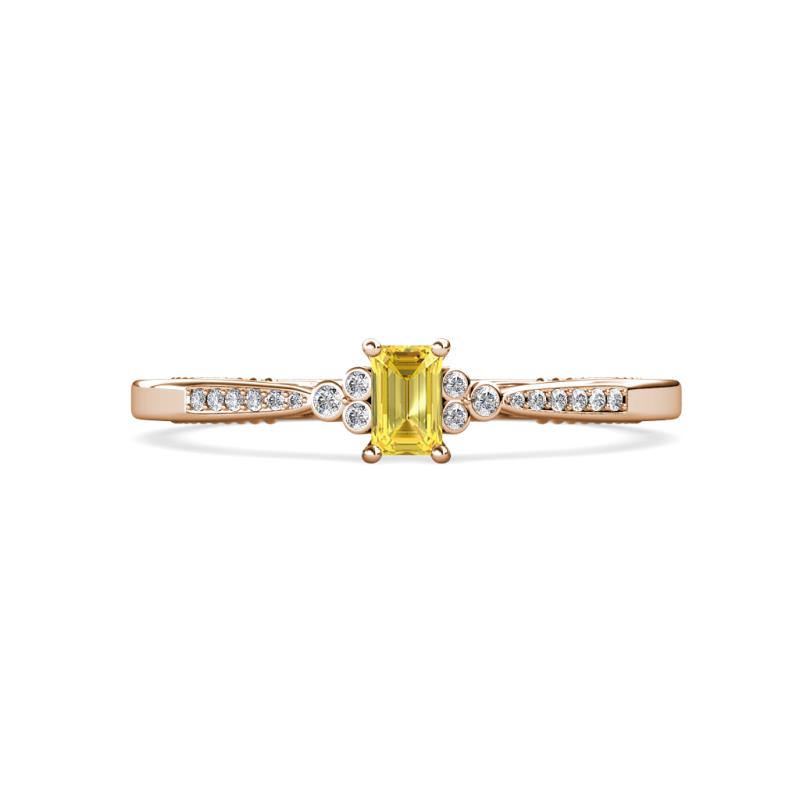 Greta Desire Emerald Cut Yellow Sapphire and Round Lab Grown Diamond Engagement Ring 