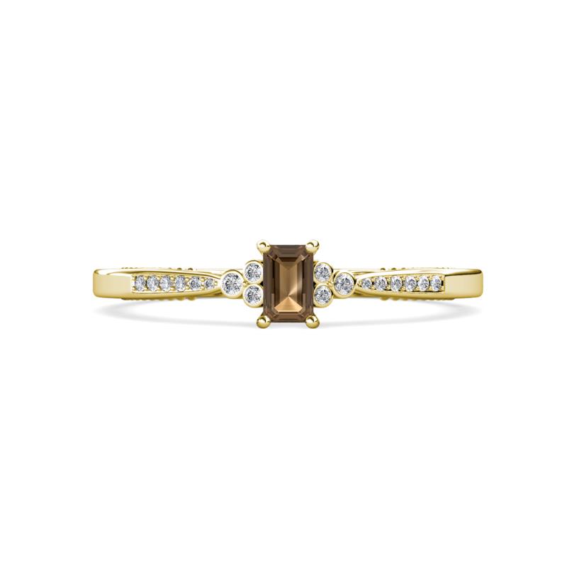 Greta Desire Emerald Cut Smoky Quartz and Round Lab Grown Diamond Engagement Ring 