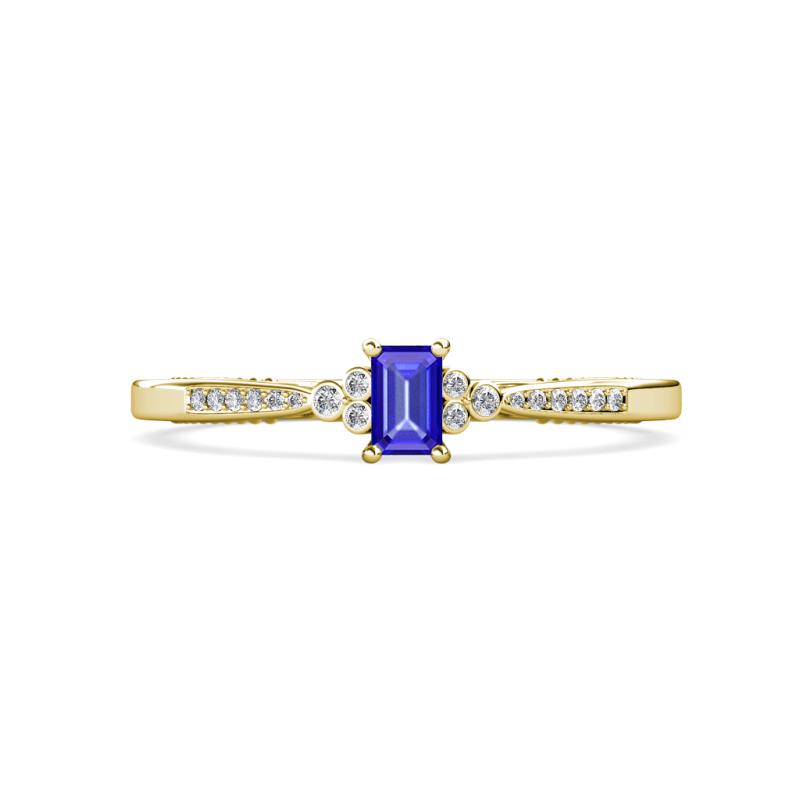 Greta Desire Emerald Cut Tanzanite and Round Lab Grown Diamond Engagement Ring 