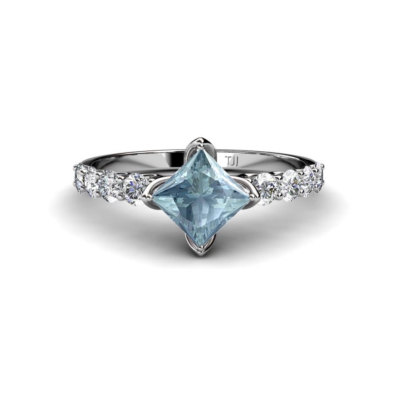 Alicia Princess Cut Aquamarine and Diamond Engagement Ring 