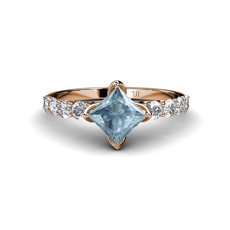 Alicia Princess Cut Aquamarine and Diamond Engagement Ring 