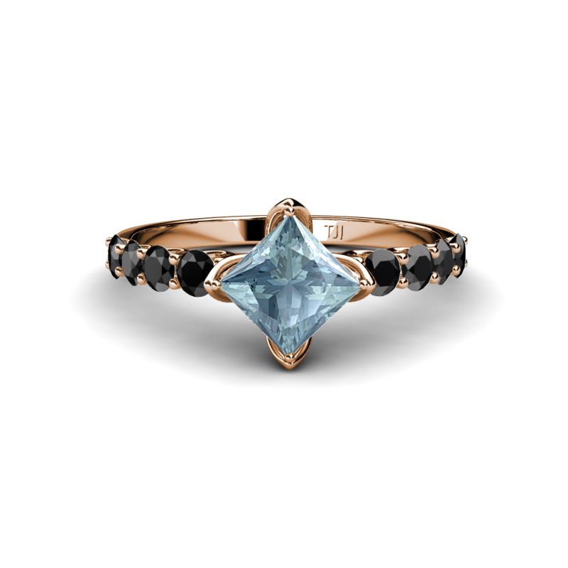 Alicia Princess Cut Aquamarine and Black Diamond Engagement Ring 