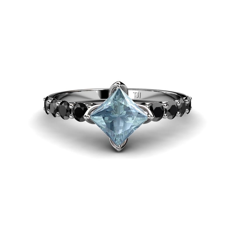 Alicia Princess Cut Aquamarine and Black Diamond Engagement Ring 