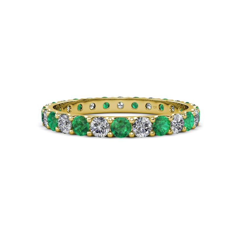 Emerald and Diamond U-Prong Womens Eternity Ring Stackable 1.11 ctw