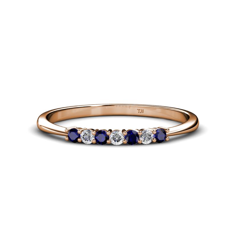 Reina 2.00 mm Blue Sapphire and Diamond 7 Stone Wedding Band 