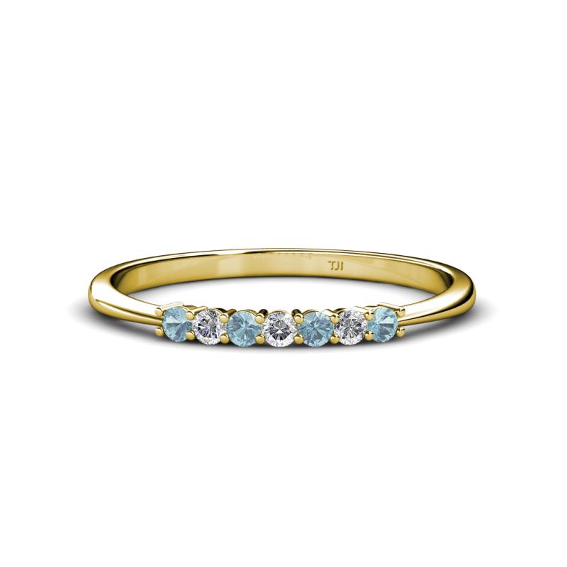 Reina 2.00 mm Aquamarine and Diamond 7 Stone Wedding Band 