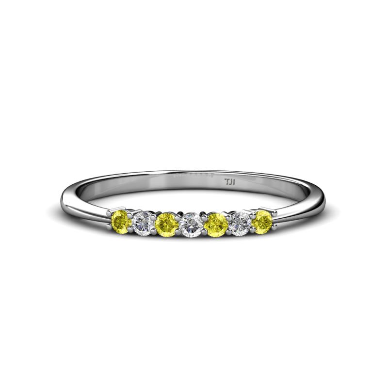 Reina 2.00 mm Yellow Diamond and White Lab Grown Diamond 7 Stone Wedding Band 