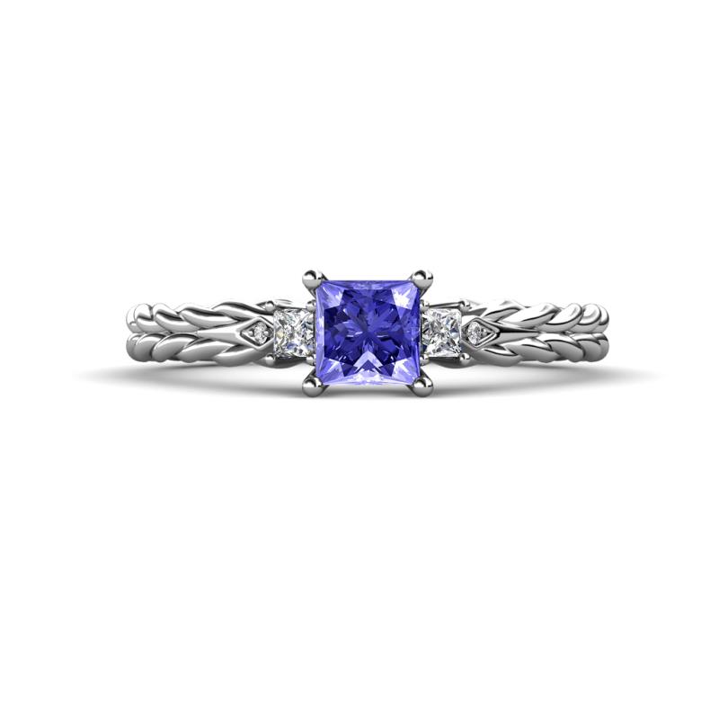 Lyla Classic Princess Cut Tanzanite and Diamond Braided Shank Three Stone Engagement Ring 