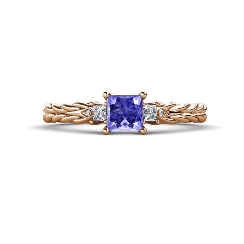 Lyla Classic Princess Cut Tanzanite and Diamond Braided Shank Three Stone Engagement Ring 