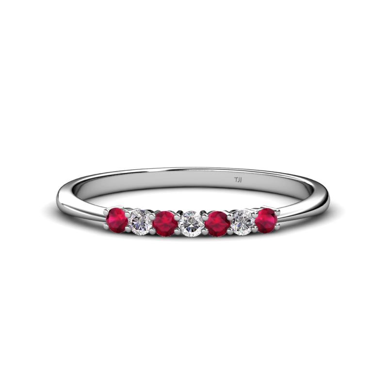 Reina 2.30 mm Ruby and Diamond 7 Stone Wedding Band 