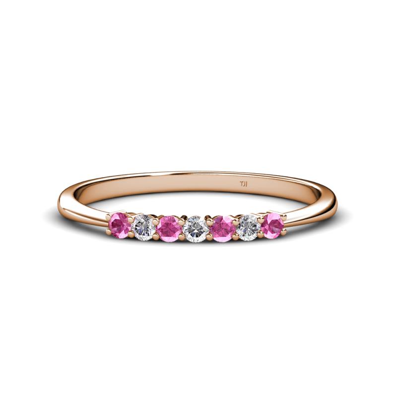 Reina 2.30 mm Pink Sapphire and Diamond 7 Stone Wedding Band 