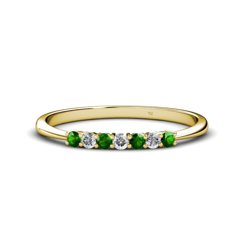 Reina 2.30 mm Green Garnet and Diamond 7 Stone Wedding Band 
