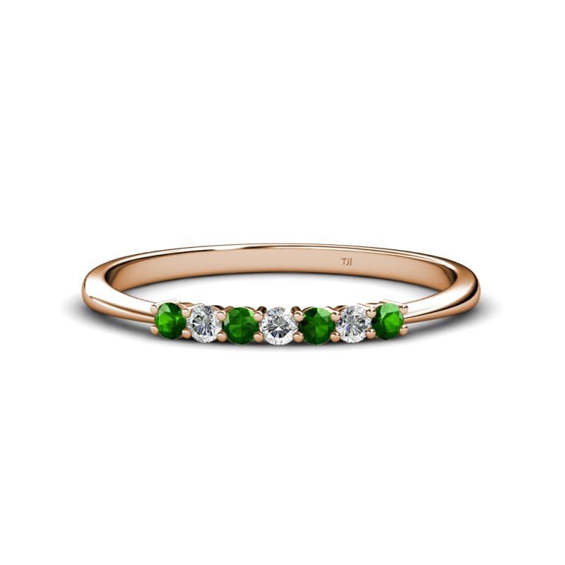 Reina 2.30 mm Green Garnet and Diamond 7 Stone Wedding Band 