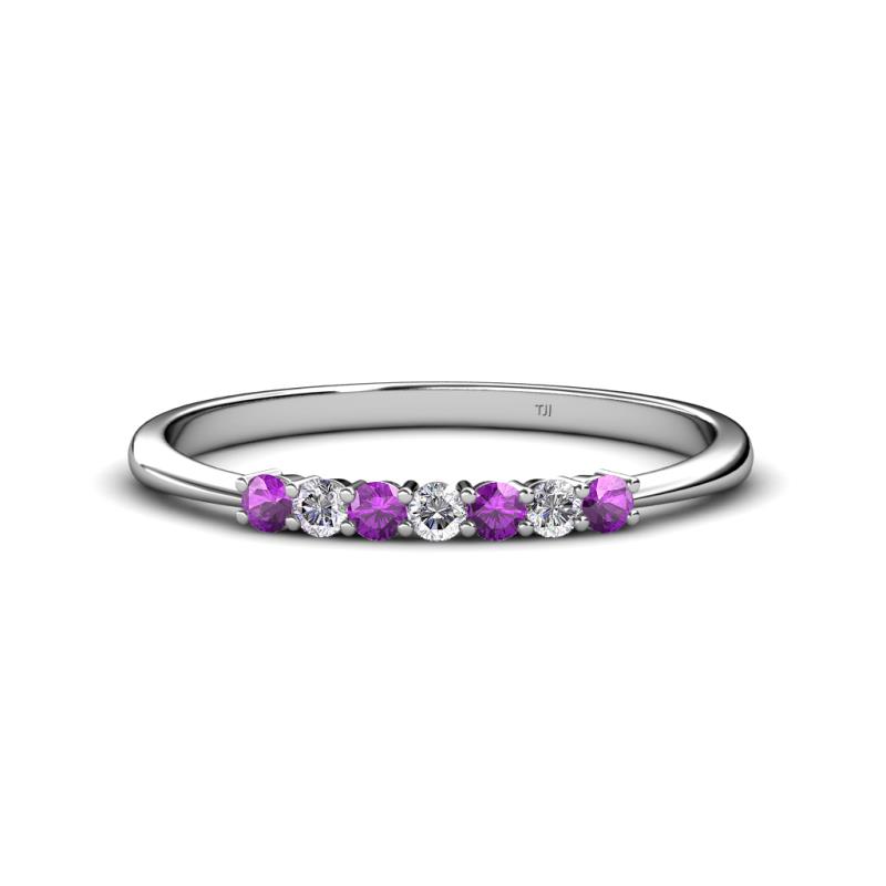 Reina 2.30 mm Amethyst and Diamond 7 Stone Wedding Band 
