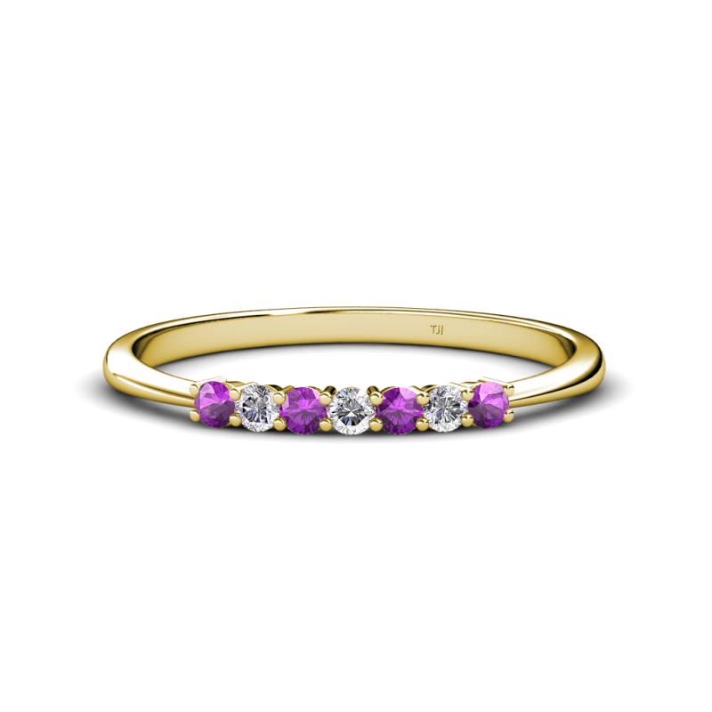 Reina 2.30 mm Amethyst and Diamond 7 Stone Wedding Band 