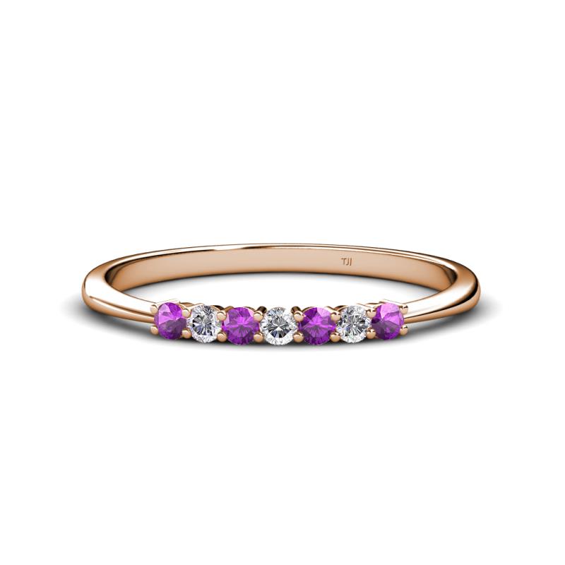 Reina 2.30 mm Amethyst and Diamond 7 Stone Wedding Band 