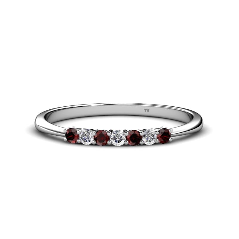Reina 2.30 mm Red Garnet and Diamond 7 Stone Wedding Band 