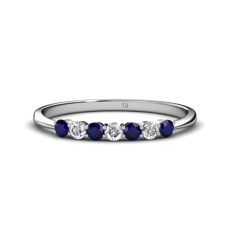 Reina 2.60 mm Blue Sapphire and Diamond 7 Stone Wedding Band 