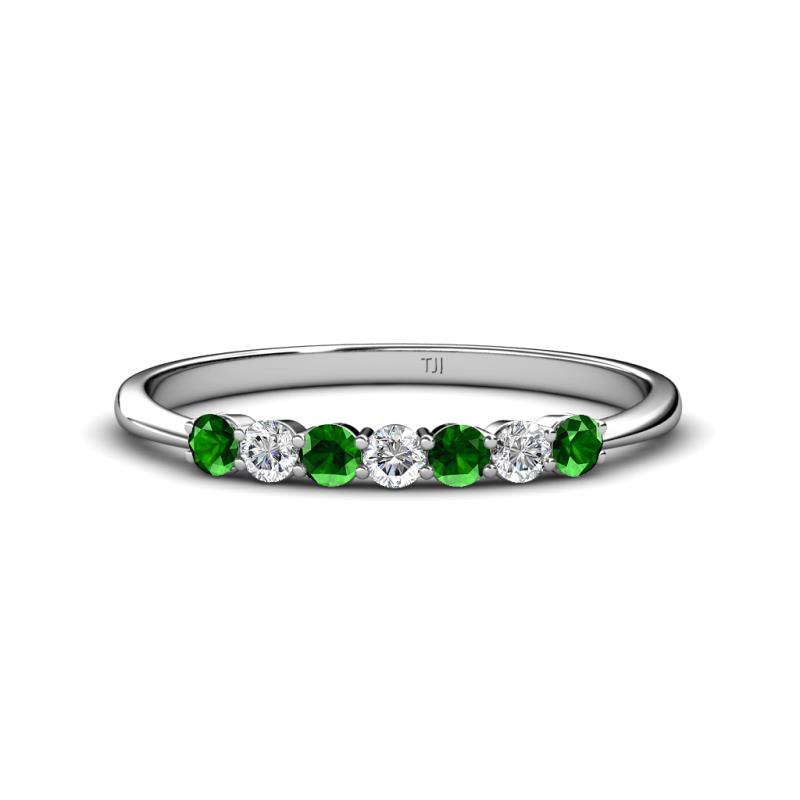 Reina 2.60 mm Green Garnet and Diamond 7 Stone Wedding Band 