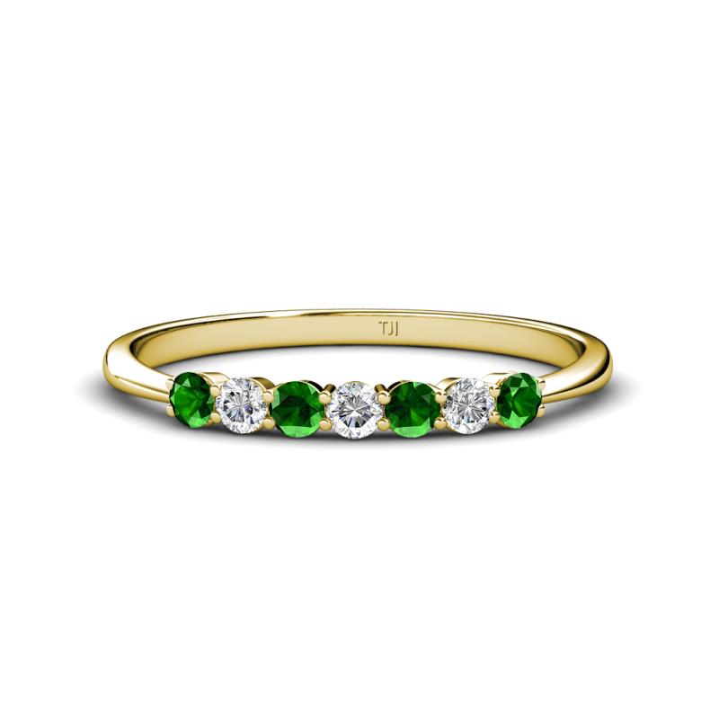 Reina 2.60 mm Green Garnet and Diamond 7 Stone Wedding Band 