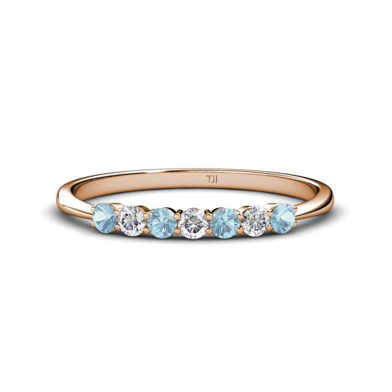 Reina 2.60 mm Aquamarine and Diamond 7 Stone Wedding Band 