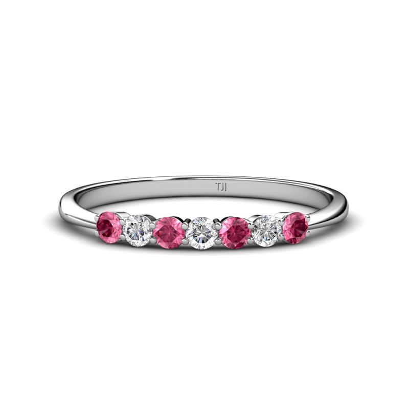Reina 2.60 mm Pink Tourmaline and Diamond 7 Stone Wedding Band 