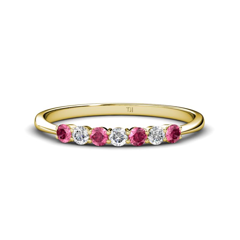 Reina 2.60 mm Pink Tourmaline and Diamond 7 Stone Wedding Band 
