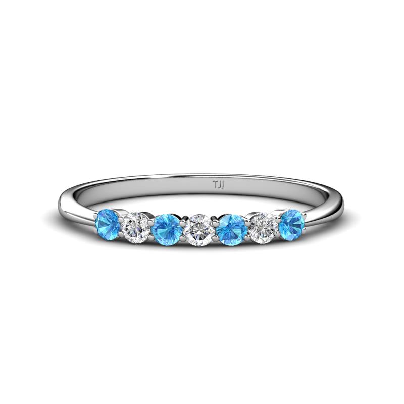 Reina 2.60 mm Blue Topaz and Diamond 7 Stone Wedding Band 