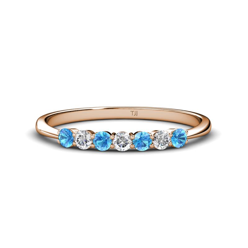 Reina 2.60 mm Blue Topaz and Diamond 7 Stone Wedding Band 
