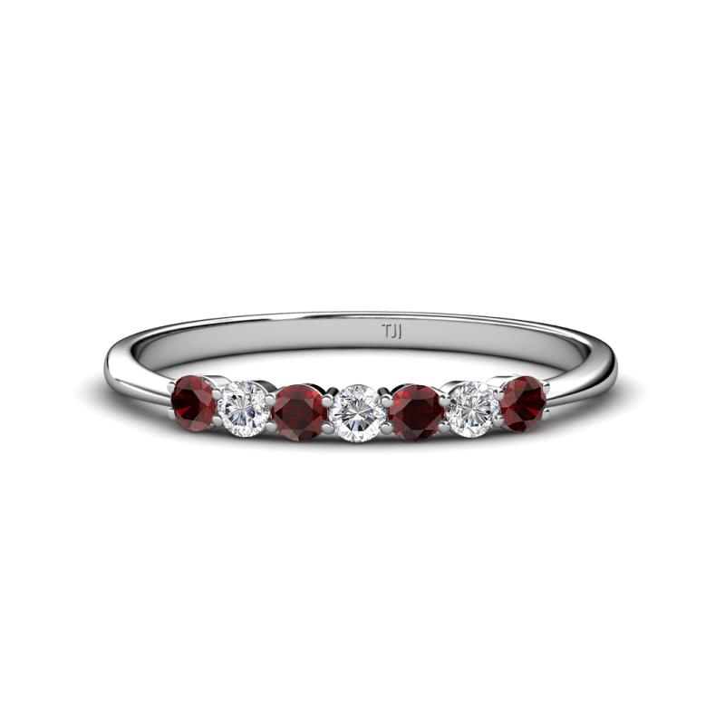 Reina 2.60 mm Red Garnet and Diamond 7 Stone Wedding Band 