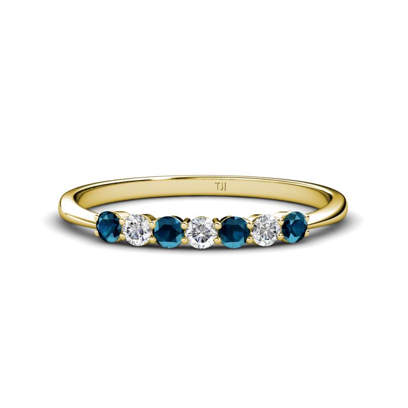 Reina 2.60 mm Blue and White Diamond 7 Stone Wedding Band 