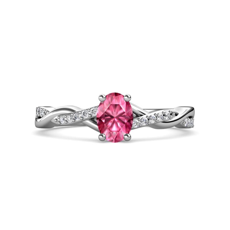 Stacie Desire Oval Cut Pink Tourmaline and Round Lab Grown Diamond Twist Infinity Shank Engagement Ring 