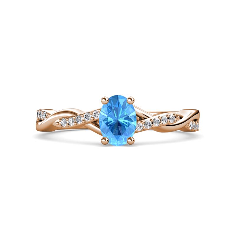 Stacie Desire Oval Cut Blue Topaz and Round Lab Grown Diamond Twist Infinity Shank Engagement Ring 