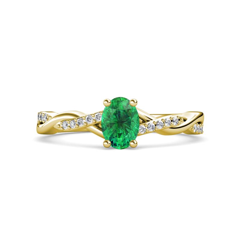 Stacie Desire Oval Cut Emerald and Round Lab Grown Diamond Twist Infinity Shank Engagement Ring 