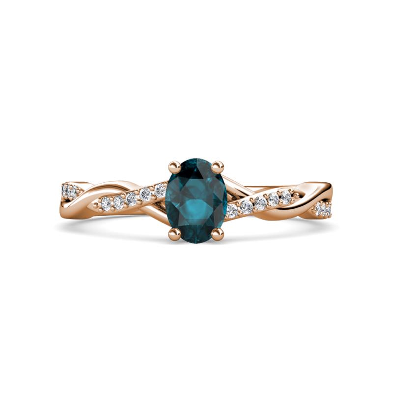 Stacie Desire Oval Cut London Blue Topaz and Round Lab Grown Diamond Twist Infinity Shank Engagement Ring 
