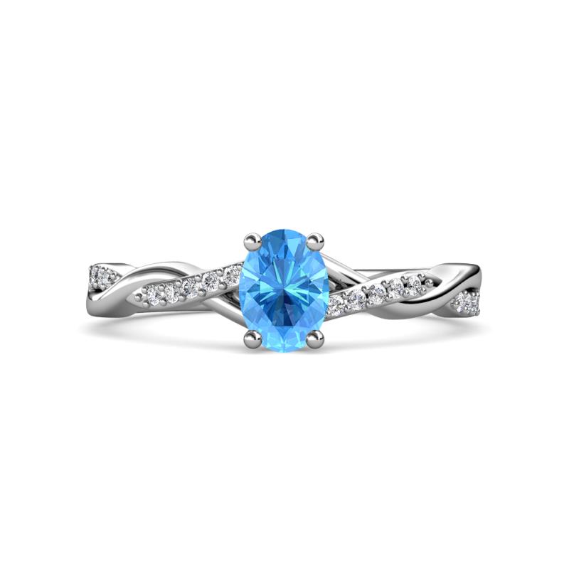 Stacie Desire Oval Cut Blue Topaz and Round Lab Grown Diamond Twist Infinity Shank Engagement Ring 
