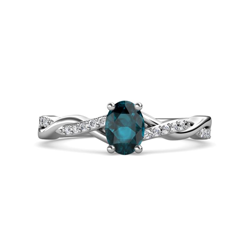 Stacie Desire Oval Cut London Blue Topaz and Round Lab Grown Diamond Twist Infinity Shank Engagement Ring 