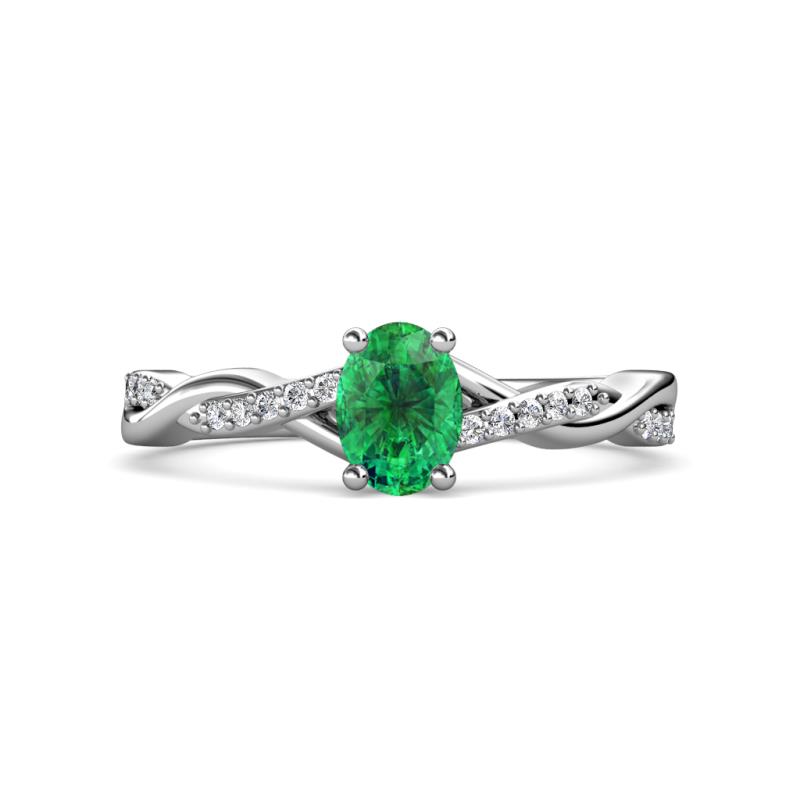 Stacie Desire Oval Cut Emerald and Round Lab Grown Diamond Twist Infinity Shank Engagement Ring 
