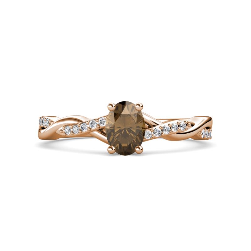 Stacie Desire Oval Cut Smoky Quartz and Round Lab Grown Diamond Twist Infinity Shank Engagement Ring 