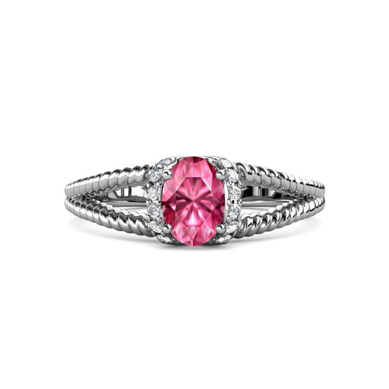 Ana Desire Oval Cut Pink Tourmaline and Round Lab Grown Diamond Twist Rope Split Shank Engagement Ring 