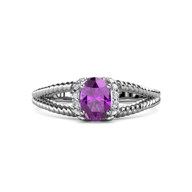 Ana Desire Oval Cut Amethyst and Round Lab Grown Diamond Twist Rope Split Shank Engagement Ring 